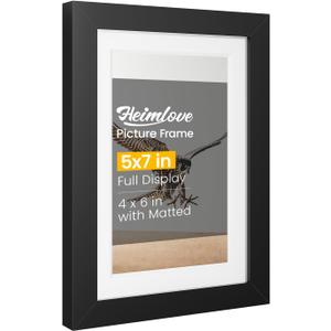 Heimlove 5x7 Black Picture Frame,Black 5 x 7 Photo Frames Display Pictures 4x6 with Mat or 5x7 Without Mat,with HD Plexiglass,for Postcard Diploma Poster Collage for Tabletop or Wall Mounted