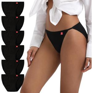 INNERSY Women's High Cut String Bikini Panties Stretchy Sexy Cotton Underwear 6-Pack (Large, Black)