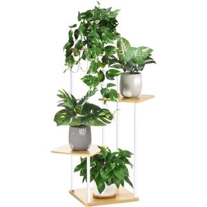4 Tier Plant Stand Indoor Outdoor, Wood Metal Corner Shelf, Multiple Flower Pot Rack Holder Shelves, Planter Shelf Display Storage Organizer for Patio Living Room Balcony (White)