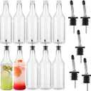 Dandat 20 Pcs 32 oz Plastic Long Neck Bottles with Pourer and Caps Plastic Juice Pour Bottles with Stainless Steel Pourer Tapered Spout for Liquor Juice Store (Sliver)
