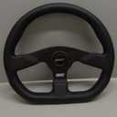 Steering Wheel, Performance and Race, 13-3/4 x 11-3/4 in Diameter, Oval, 3-Spoke, Black Leather Grip, Aluminum, Black Anodized, Each