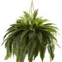 Nearly Natural Giant Boston Fern 36 in Wide Artificial Hanging Plant with Basket - Faux Greenery for Indoor Home Office Bedroom Decor, Realistic Leaves