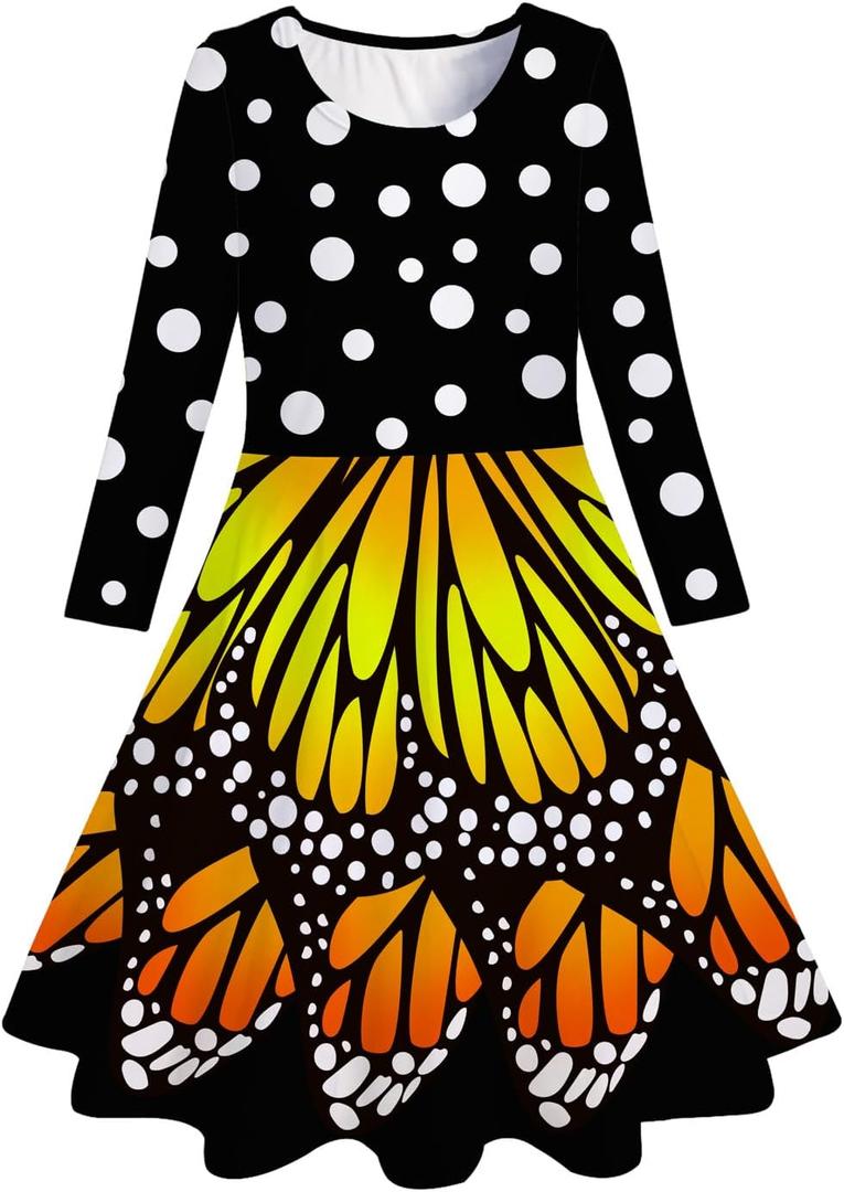 Funnycokid Girls Dress Size 4-13 Long Sleeve Kids Clothes