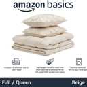 Amazon Basics Soft, Breathable Queen Size Comforter Set, All-Season Down-Alternative 3-Piece Bedding Set, Pinch Pleat Design with Piped Edges, Full/Queen, Beige