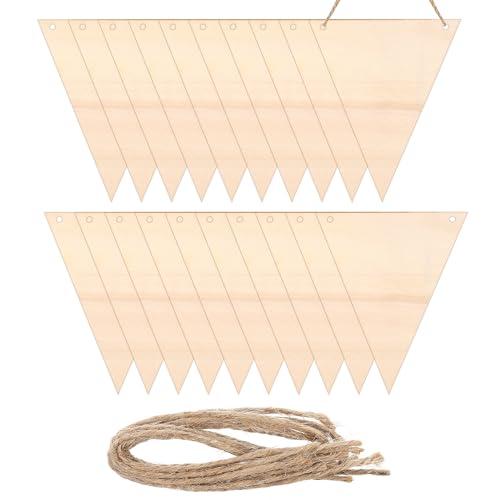 MECCANIXITY Hanging Wood Sign with Rope, Triangle Shape Wooden Label 4.7"x4" Blank Wooden Crafts for DIY Projects, Christmas, Craft Decoration, Pack of 20