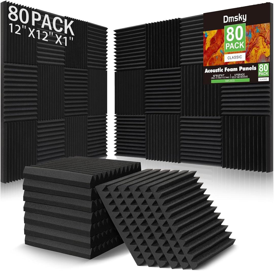 80 Pack Acoustic Foam Panels,1"X 12" X 12"Sound Proof Foam Panels, High Density Sound Absorbing Panels, Sound proof Wedges Panels for Studio Recording & Office & Home