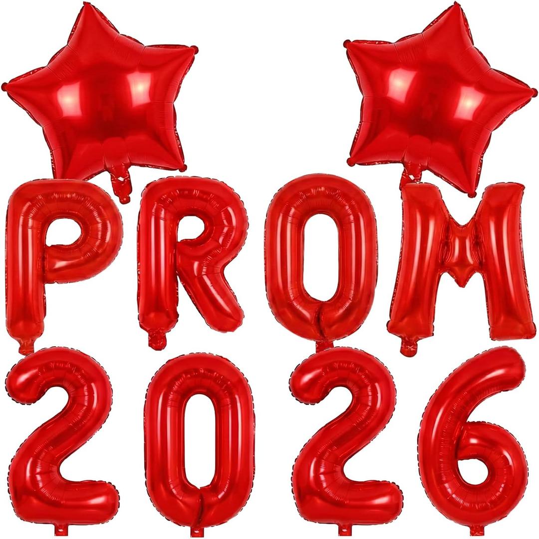 2 x Red Prom Balloons 2026, 16 Inch Prom 2026 Balloons for Proms Decorations 2026 Preschool College Graduation Party Decorations Supplies