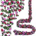 Miracliy 5Pcs 41FT Purple Flower Garland Artificial Rose Arch Vines Fake Spring Floral Garland for Flower Wall Backdrop Wedding Mothers Day Garden Tea Party Decoration