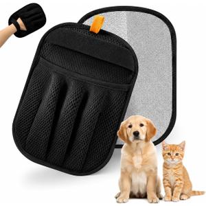 2 x Pet Hair Remover Glove for Dogs & Cats - Reusable Five Finger Electrostatic Grooming Brush for Removing Pet Fur from Carpet, Furniture, Clothes, Sofa & Car Seats – Easy Cleaning Hair Removal (1Black)