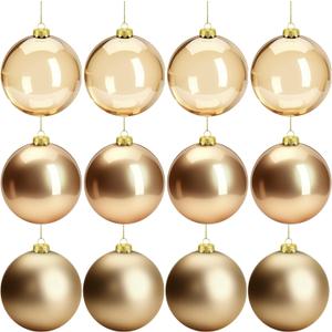 Halloscume 12 Pcs 3.15'' Christmas Ball Ornaments Clear Matte Shiny Hanging Christmas Baubles Plastic Ornament Ball for Xmas Tree Decoration Wedding Holiday Party Gift Home Decor(Champagne)