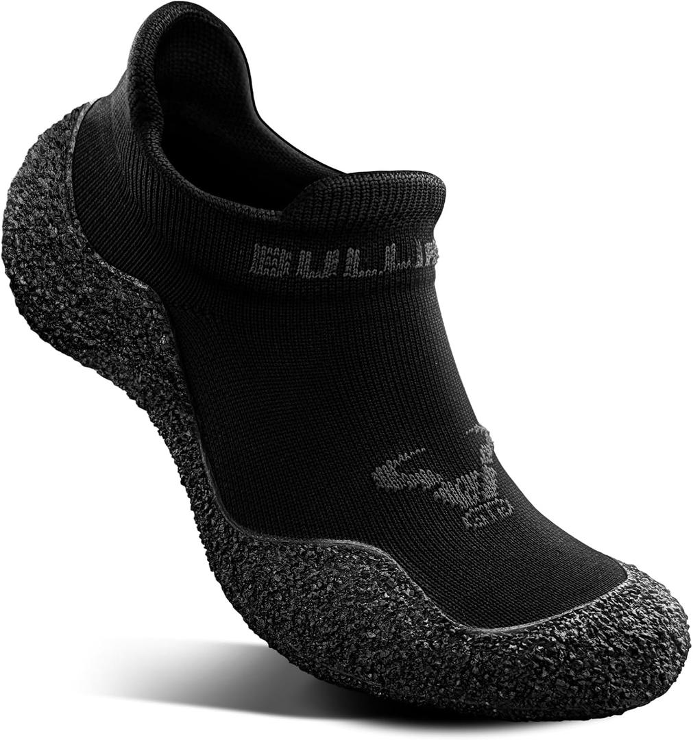 BULLIANT Men Slipper Socks,Grip Socks Hiking Water Shoes Barefoot Shoes for Outdoor Walking Exercises(Black/Dark Gray-16 Women/14 Men)