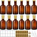 TBWIND 12 Pack 6oz Amber Glass Bottles with Airtight T-Top Corks, 200ml Refillable Mini Bottles for Vanilla Extract, Maple Syrup, Hot Sauce & Homemade Spirits, Includes Funnels & Labels