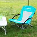 KingCamp Low Beach Chair, High Back Folding Camping Chair for Adults, Oversized Breathable Mesh Seat, 300lbs Heavy Duty Portable Chair with Cup Holder & Storage Pockets for Beach, Outdoor