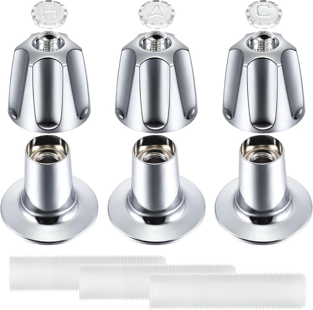 Enhon 3 Piece Shower Knob Replacement Kit Compatible with Price Pfister Verve Tub Shower Faucet, 3 Faucet Handle Hot/Cold/Diverter Replacement for Remodeling Trim(Chrome)