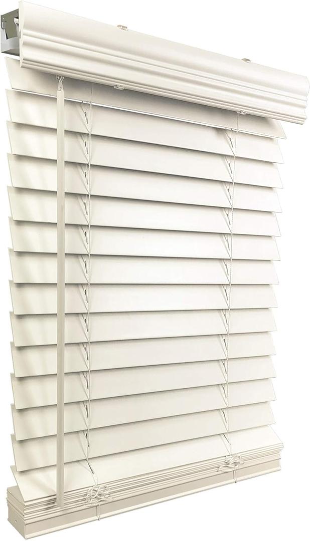 US Window And Floor 2" Faux Wood 35" W x 60" H, Inside Mount Cordless Blinds, 35 x 60, White (Fit a window 35.5" wide)