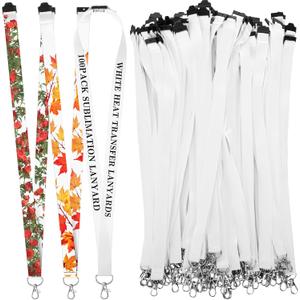 Patelai 100 Pcs Sublimation Lanyard Blanks Bulk White Neck Lanyards with Detachable Buckle Heat Transfer Rope for Custom Personalized for ID Card Badge Holder Keychain Office School Workers Gifts