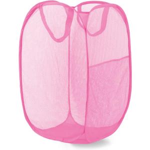 Pop Up Laundry Hamper, Mesh Laundry Basket Collapsible, Foldable Hamper for Travel and Storage (Pink)
