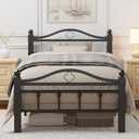 Twin Bed Frames with Vintage Headboard, 1500LBS Heavy Duty Twin Platform Bed Frame with Noise Free Design/12 Inch Under-Bed Storage Space/No Box Spring Needed/Tool-Free Assembly