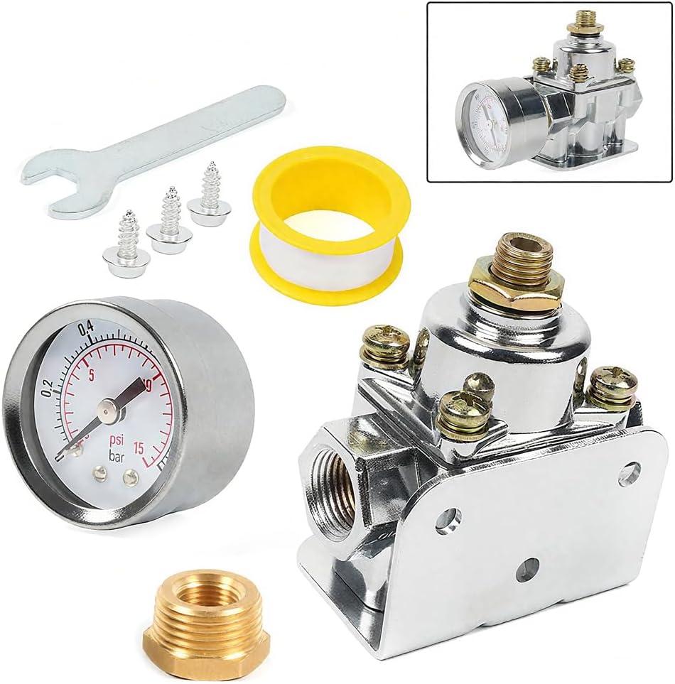 Upgrade Adjustable Fuel Pressure Regulator Carburetor with Gauge, 4 1/2 to 9 PSI, 3/8in NPT, 12-803