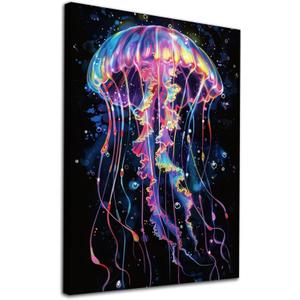 Jellyfish Canvas Wall Art Underwater Canvas Wall Art Colorful Jellyfish Print Canvas Beach-Themed Jellyfish Artwork Purple Aesthetic Posters Blue Canvas Sea Life Picture for Room 16x24inch Unframed
