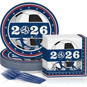 World Cup 2026 Soccer Party Decorations - 150Pcs Disposable Paper Plates and Napkins Party Supplies for Soccer Themed Birthday, Game Day Watch Parties, Fan Celebrations (For 50 Guests)