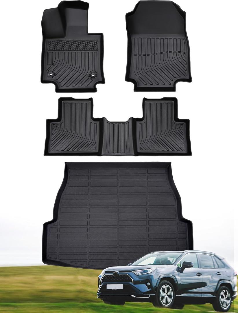 All Weather Rubber Floor Mats Custom Fit for Toyota Rav4 2025 2024 2023 2022 2021 2020 2019 (Not for Hybrid or Prime), Trunk Mats & Cargo Liner for Front Rear Backseat, Black Accessories for Rav 4
