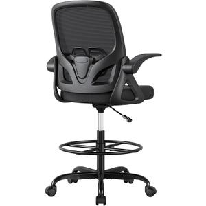 Tall Drafting Chair with Lumbar Support and Footrest Ring, Supportive Tall Extended Height Ergonomic Desk Chair for Home Work, Breathable Mesh Office Chair with Flip up Arms(Black)