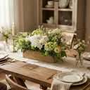 Spring Summer Centerpiece for Table, 18" L Lifelike Artificial Flowers in Rustic Whitewashed Rectangular Wood Box, Lush Spring Faux Floral Arrangement Farmhouse Mantel Shelf Kitchen Island Decor