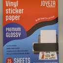 JOYEZA Premium Printable Vinyl Sticker Paper for Inkjet Printer - 25 Sheets Glossy White Waterproof, Dries Quickly Vivid Colors, Holds Ink Well - Inkjet & Laser Printer