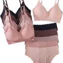 BEAUDRM Women's 5 Pack Seamless Lingerie Sets Scallop Trim Wireless Bralettes No Show Bra and Panty Sets Matching Underwear (M)