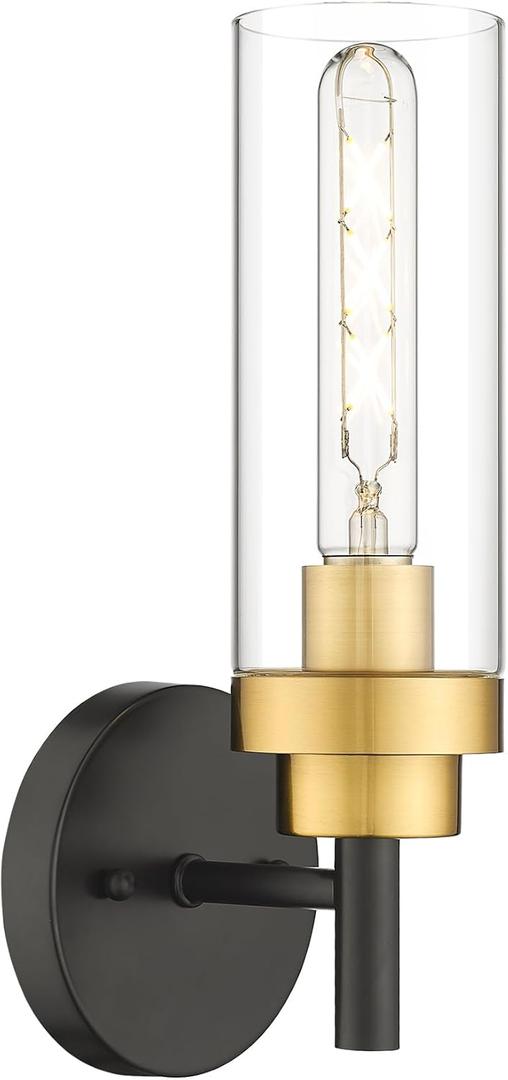 Emak Black and Gold Sconces Wall Lighting, Modern Vanity Lights with Clear Glass Shade, Wall Sconce for Bathroom, Bedroom, Living Room, Hallway, WS085-BKBGD (13 inch - 1PC)