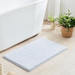 Sparkle Bath Mats for Bathroom Non Slip 23.5" X 15.5", Super Soft Microfiber Blue Bathroom Rugs Washable, Fluffy Absorbent Bath Rugs, Quick Dry Shower Mat Gifts, Blue and White