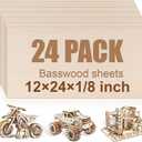 24 Pack Basswood Sheets 12"x24"x1/8", 3mm Basswood for Laser Cutting and Engraving,Thin Plywood Board Unfinished Wood for Crafts, DIY Ornaments and Architectural Model, Wood Burning.