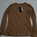 PRETTYGARDEN Women 2025 Fall Clothes Long Sleeve Shirts Ribbed Knit Fitted Basic Tee Going Out Tops Underscrub Casual Outfits (Small, Dark Khaki)