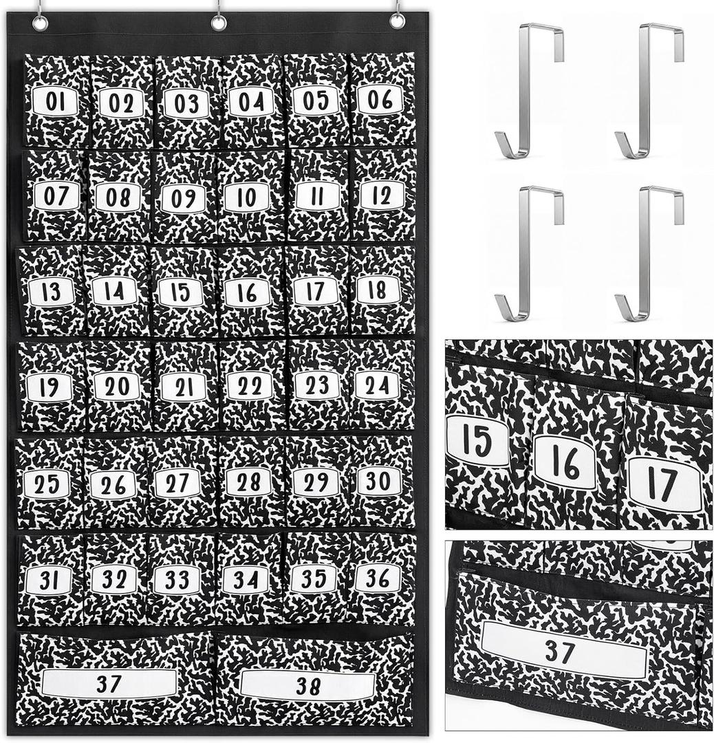 Colarr 38 Composition Pocket Chart for Classroom with Number, Oxford Fabric
