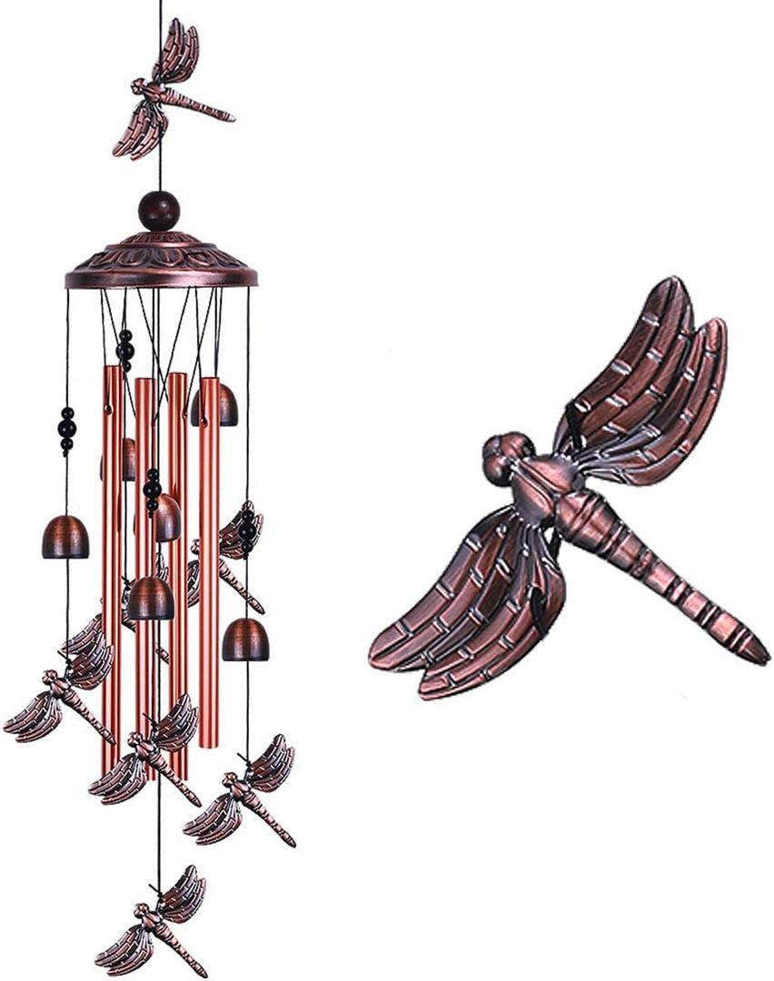 Dragonfly Wind Chimes Outdoor Decor - With 4 Tubes 6 Bells 7 Dragonflies 36" Waterproof Mobile Romantic Wind Catcher Dragonfly Windchimes for Home, Xmas Mom Gifts, Festival, Balcony, Garden Decoration