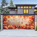 6x13ft Thanksgiving Banner for Garage Door Happy Thanksgiving Turkey Pumpkin Fall Leaves Warm Lights Family Gathering Photo Background Decor Indoor Outdoor Party Decorations