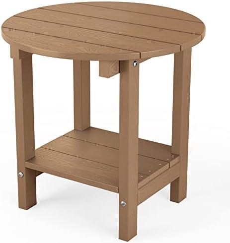 MXIMU Round Outdoor Side Table Adirondack Tables 18 Inch Chairside End Tables with Storage Shelf, 2-Tier Plastic Patio Side Table for Balcony Backyard Lawn