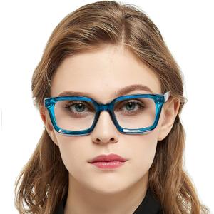 MARE AZZURO Oversized Reading Glasses Women Retro Square Readers 100 125 150 175 200 225 250 275 300 350 (Clear-blue, 1.75)