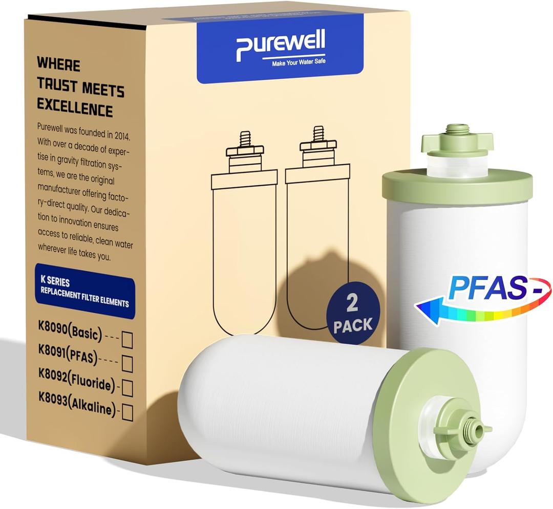 Purewell K Series 4-Stage 7-In Ceramic Water Filter Replacement, Certified to Remove 99% PFAS & Chlorine, Lead, Compatible with Berlkey, ProOne & Doulton Gravity Water Filter System (2-Pack)