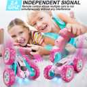 QUNREDA RC Cars, Pink Remote Control Car for Girls, 2.4 GHZ Double Sided RC Stunt Car 360° Rotating Remote Control Crawler with Headlights Car Toys for 6 7 8 9 10 11 12 Girls Birthday Gift Grandkids, Pink