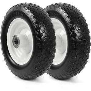 AR-PRO (2-Pack) 12" Flat-Free Solid Tire and Wheel, with 3-3/4" Centered Hub & 1" Bore, Fits 25mm Axle Shaft, Replacement Heavy-Duty Trailer Dolly & Utility Cart Wheel Set