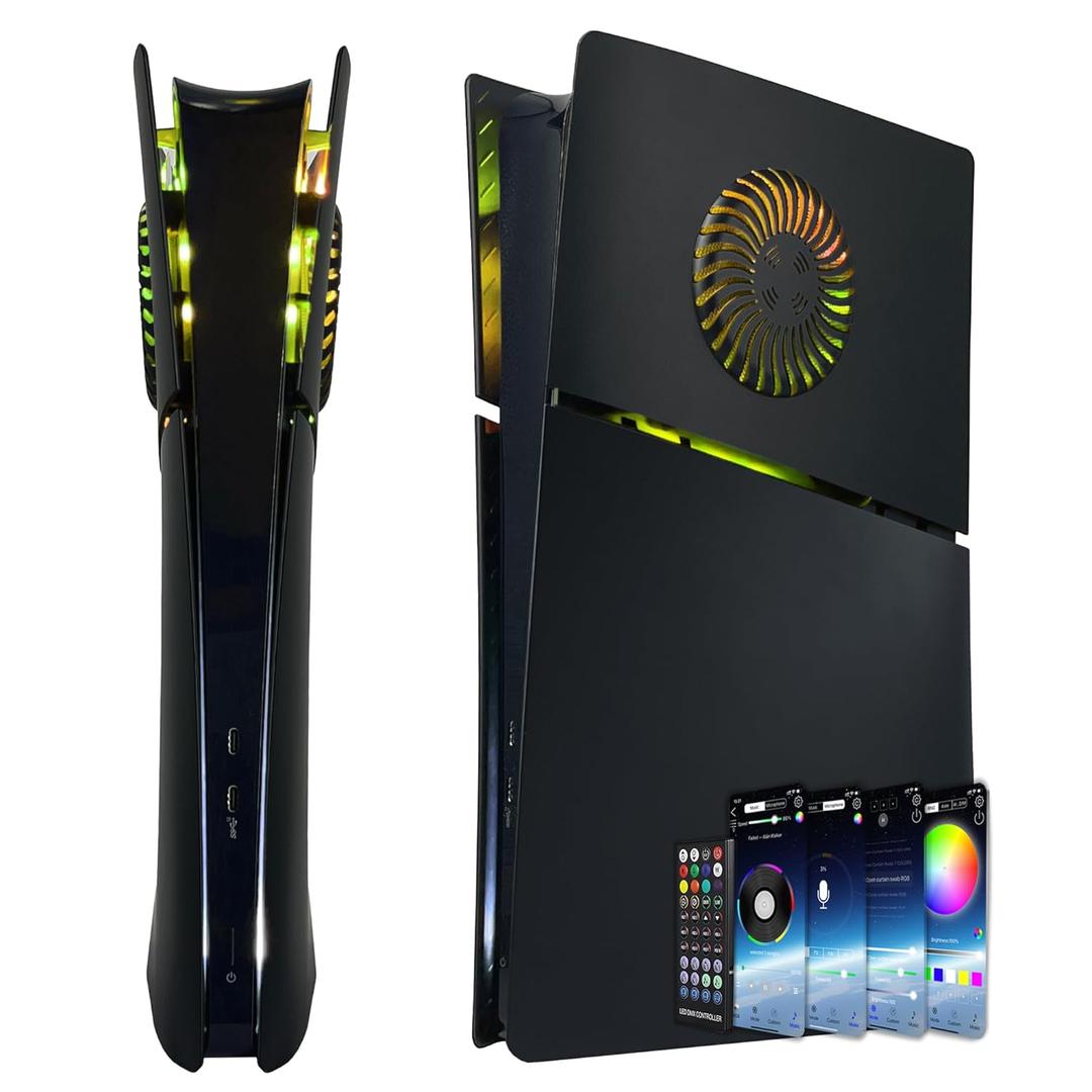 Cover Plates for PS5 Slim Digital Edition with RGB Light Strip and Dust Filter with Cooling Vents DOBEWINGDELOU 400+ Effects LED Light Ring Console Face Plate Cover DIY Decoration Kit Accessorie Black
