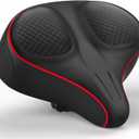 Xmifer Oversized Bike Seat - Comfortable Bicycle Saddle, Middle Groove Design, 2.95" Thick Memory Foam, Universal Fit Indoor Outdoor, Exercise or Road Bikes (Red)