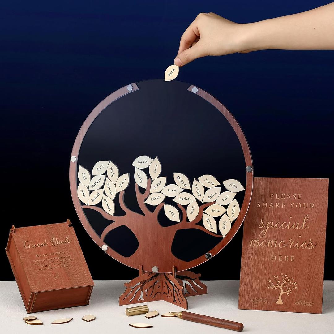 Geelin 56 Pcs Funeral Guest Book Alternatives Set for Memorial Service Elegant Celebration of Life in Loving Memory with 50 pcs Leaves Box Sign and Pens Funeral Supplies