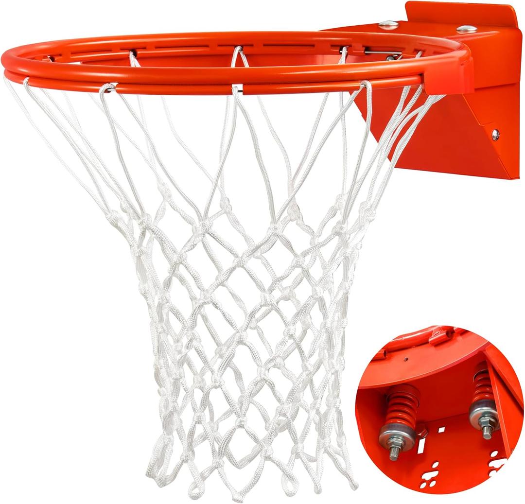 Basketball Rim, Heavy Duty Basketball Rim Replacement - Universal 18 Inch Breakaway Rim and Net, Professional Double-Spring Backboard Rims For In-Ground and Wall-Mounted Basketball Hoops Indoor Outdoor