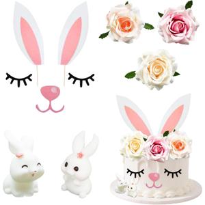 Knana 10Pcs Bunny Cake Topper Rabbit Ears Cake Decorations Bunny Rabbit Party Baby Shower Easter