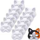 12 Pack White Fox Masks DIY Blank Animal Face Mask with Elastic Strap for Halloween, Masquerade, Cosplay, School Drama, Painting Craft and Party Decorations