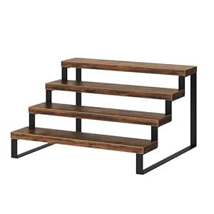 Wood Display Risers, 4 Tier 13.4IN Perfume Organizer Shelf with Metal Legs, Large Wooden Cupcake Stand Holder, Display Shelf Stand for Figures, Party, Makeup, Dessert Shelves for Party, Rustic Brown