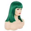 Morvally Short Straight Bob Wig Heat Resistant Hair with Blunt Bangs Natural Looking Cosplay Costume Daily Wigs for Women (14", Green)